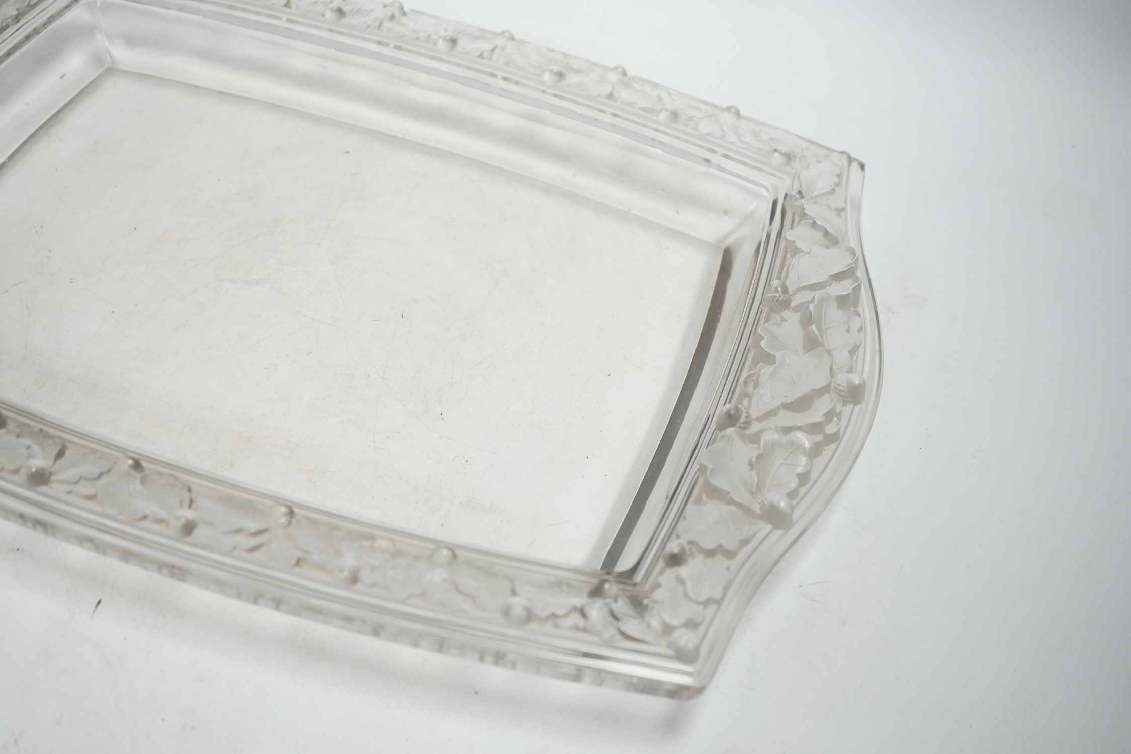 A Lalique 'Chene' oak leaf pattern glass tray, 47cm long